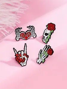 Halloween Skull Face Of Death, Rose Skull Hand Bone Lapel Pin, Backpack Jacket Punk Brooch