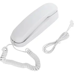 White OF-990 Slimline Telephone Wall-Mountable Basic Corded Telephone No AC Power Required, Corded Home Phone