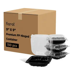 [150 ct] 9" x 9" 3-Comparment Premium PP Hinged Container