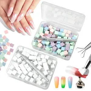 Nail Gradient Sponge Kit: 100pcs Mini Soft Sponge, with Stainless Steel Grip Pen for Manicure Ombre/Blending Designs,  for Easy Ombre/Gradient Nail Art, Nail Art Salon & Home Use, Nail Kit Set, Nail Art Tool