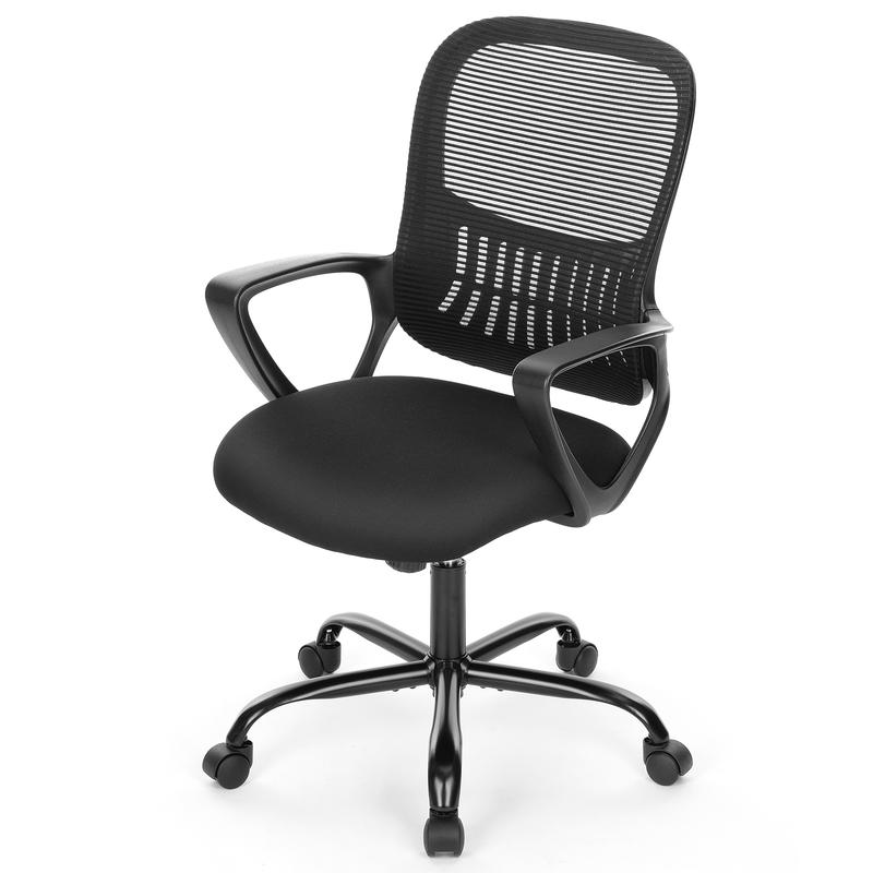 Home Office Chair, Mid Back Computer Ergonomic Mesh Desk with Larger Seat, Executive Height Adjustable Swivel Task with Lumbar Support and Armrests