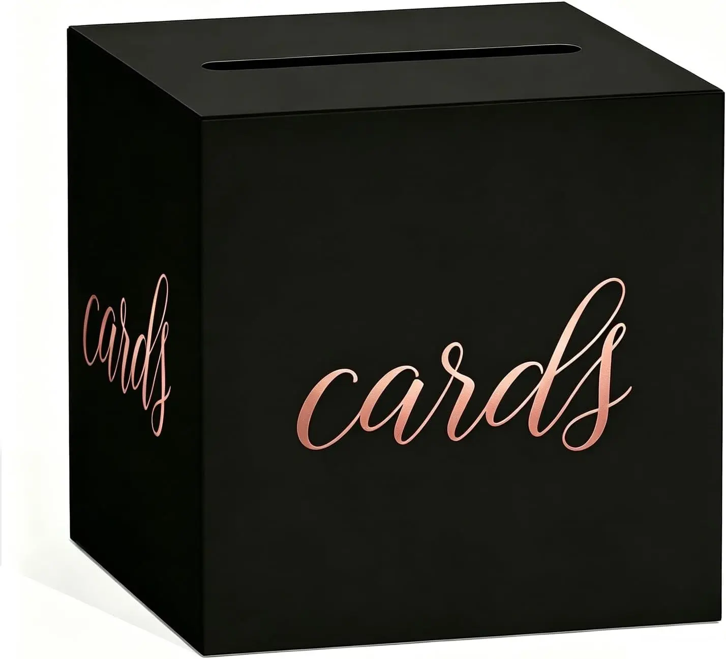 Modern Card Box with Gold Foil Design, Black Rose Gold, 8.7 Inches, Paper, Collapsible, for Weddings, Baby Showers, Birthdays, Parties