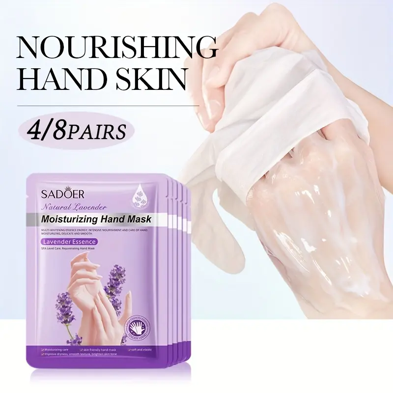 [Matural Hand Mask] SADOER 4/8 Pairs Lavender Hand Mask |   Moisturizing, Hypoallergenic, Natural Essential Oils, Ideal for Home, Business, Travel - Purple, Independent Packaging, Perfect Gift, Hand Spa Mask
