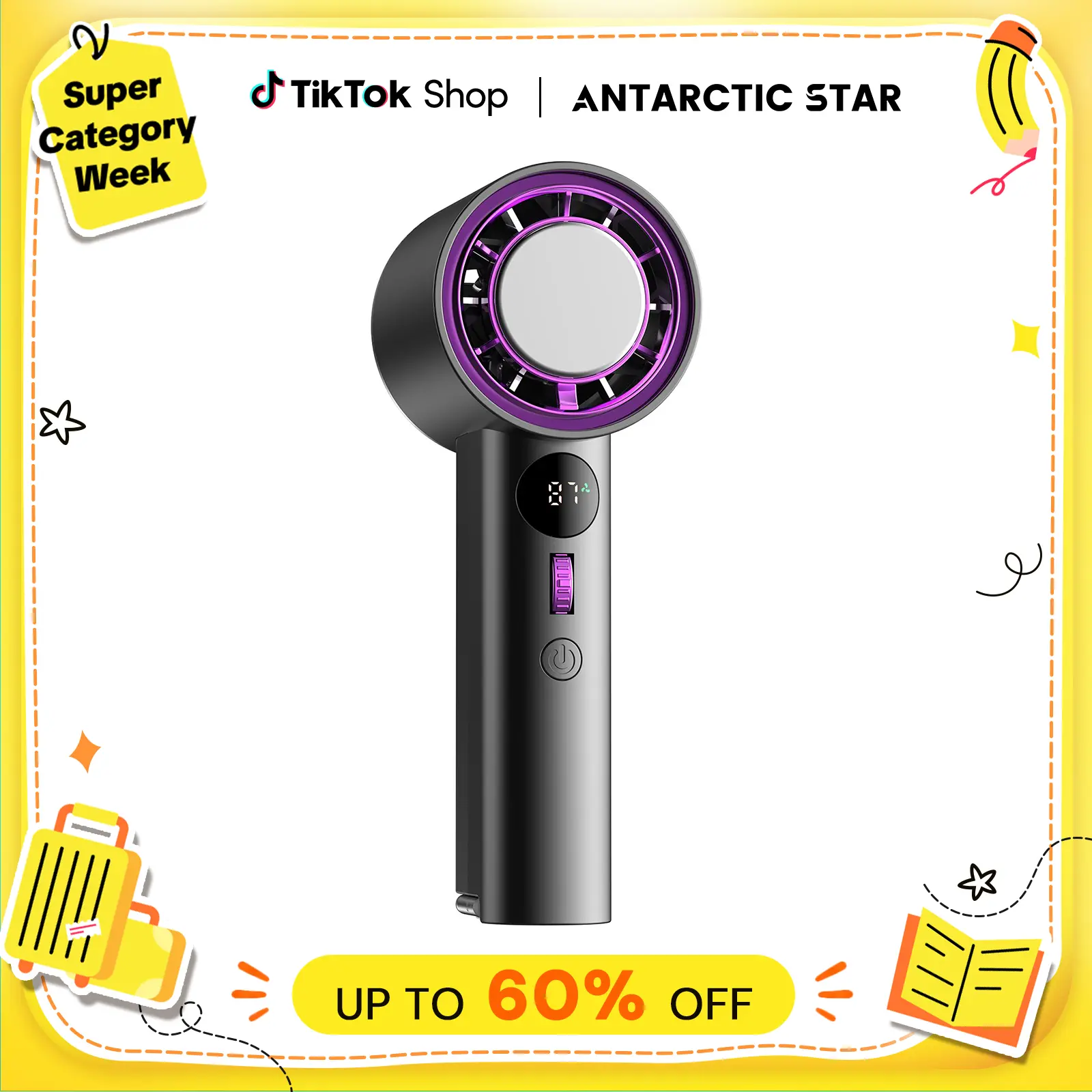 【BackToSchool】Antarctic Star Handheld Fan, 100 Speeds, Cooling Tower Mode, 13,000 RPM Max, 3000mAh, Digital Display, Ice Compress Function, 8H Runtime, Carabiner for Desktop or Carry, 4 Quick Presets, Portable Personal Fan for outdoor home office, Cooling