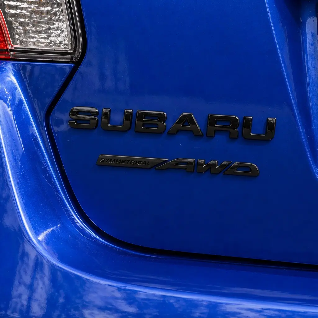 Subaru AWD Plastic Trunk Badge Set, Gloss Black Chrome Replacement, Universal, Easy Install, Pre-Adhered Car Exterior Sticker
