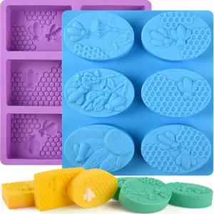 2 Pack 6 Cavity Bee  Soap Molds Rectangle Oval Honeycomb  Molds Loaf  Molds for Soap Making Supplies DIY Wax Melts, Beeswax, Cake  Bakeware
