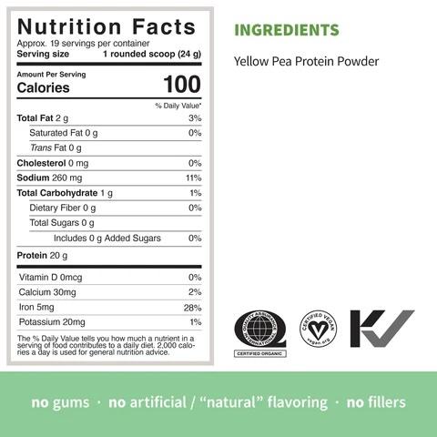 Sprout Living Simple Pea Protein Organic Unflavored Plant-Based Powder 20g Protein Per Serving Hypoallergenic Low FODMAP Keto Paleo Friendly US