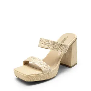 DREAM PAIRS Women's Classic Leather Open-Toe Braided Chunky Cuban Heel Platform Footwear, Stylish Walking Shoes