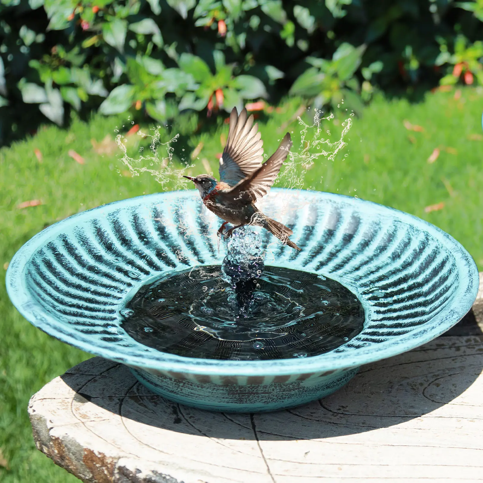 12.3" Solar Fountain Bird Bath for Outside, Metal Solar Bird Bath Fountains, Bird Bath Bubbler for Garden Patio Decor (Blue)