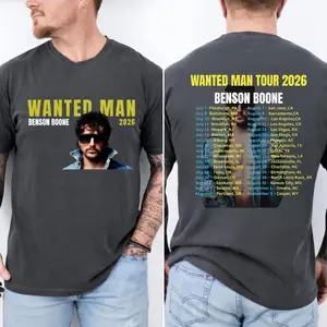 Benson Boone Wanted Man Tour 2026 T-Shirt, Pop Concert Graphic Tee, Music Lover Fan Shirt, Retro Tour Merch, Unisex Soft Cotton Apparel, Trendy Gift Idea