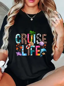 100% Cotton Unisex Family Cruise Life Cruise Outfits for Women 2024 Matching T-Shirt Casual Top
