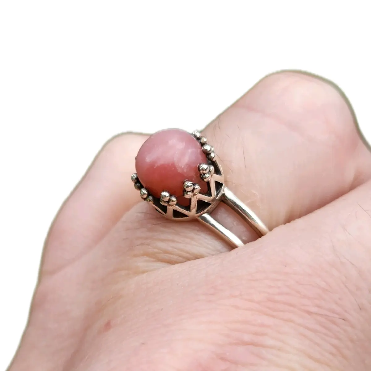 Sterling Silver Coral Ring with Crown Setting