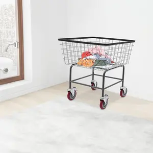 Steel Laundry Cart with Wheels & Brakes, 110 lbs Capacity 26.77x21.5x11.42in Basket for Home Hotel Clothing Transport