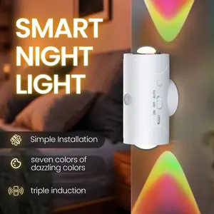 LED Wireless Wall Sconce , Motion Sensor Night Light, Motion Sensor Light Indoor, Ultra-Long Battery Life, Wall lamp, Motion Sensor Light Indoor, Operated Wall Sconces for Bedroom Bedside Hallway Courtyard Doorway, RGB, Sunset Night Lamp, Christmas