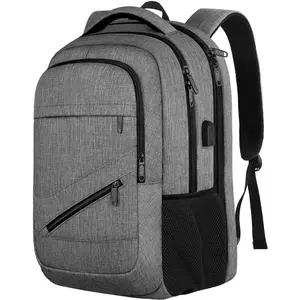 Travel Laptop Backpack, 17 inch Business Flight Approved Carry on Backpack, TSA Large Computer Backpack for Men Women with USB Port and Trolley Sleeve, College School Tactical Book Bag, Grey