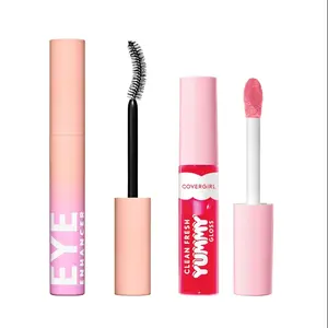 Clean Fresh Yummy Gloss - My Strawbooty + Eye Enhancer, Intense Black, 3D Mascara Matte Waterproof Lip Makeup Set cherry tint Berry Lightweight Hydrating
