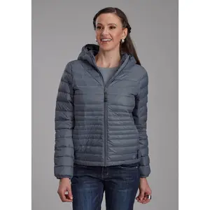 Womens Silver Blue Down Proof Coated Zipper Jacket