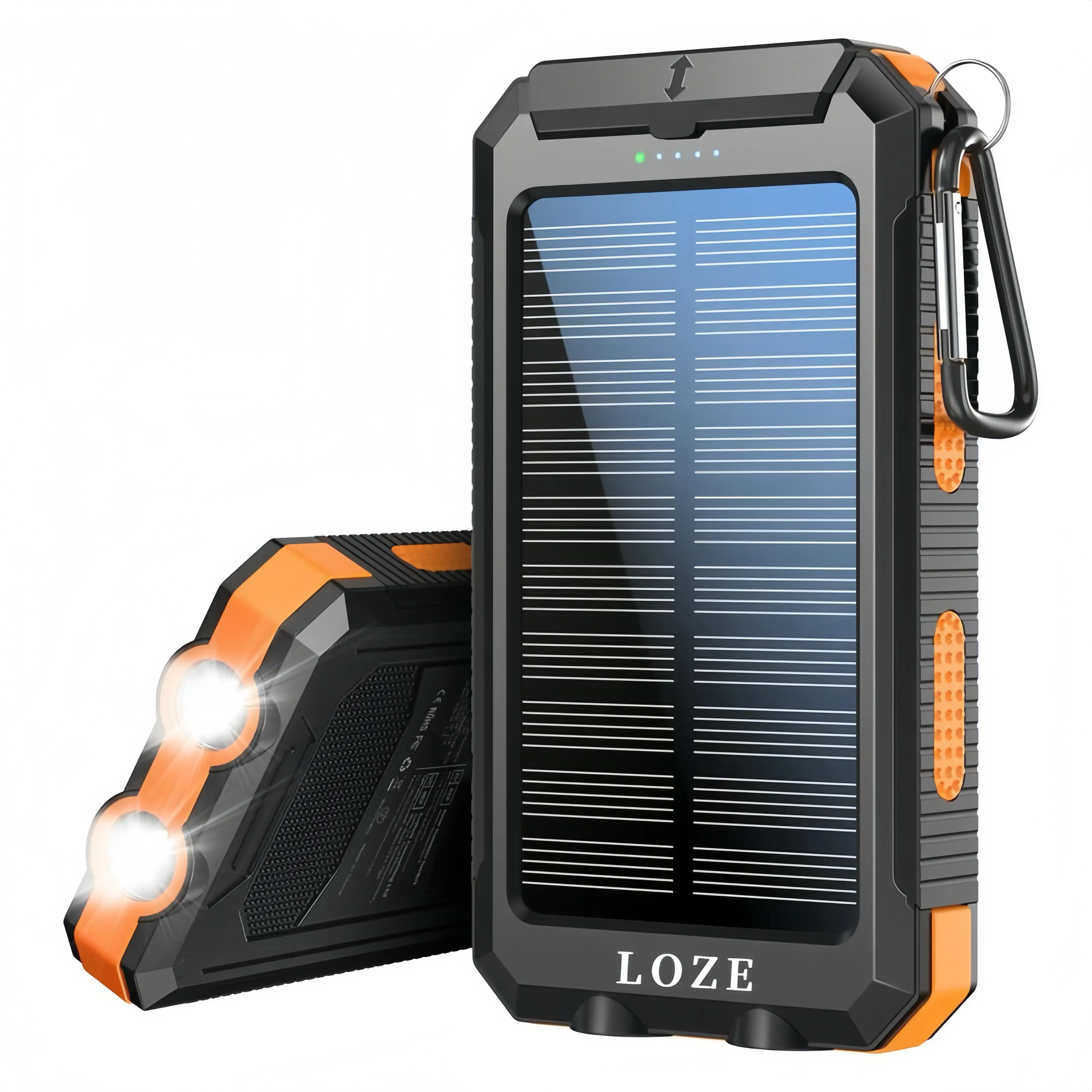 LOZE Solar Charging Power Bank, 10000mAh Portable Power Bank, Dual USB Charging and Type-C Ports, Built-in LED Flashlight and Compass, Suitable for Al