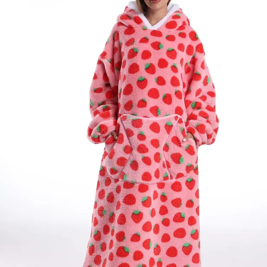 Strawberry Print Long Hooded Sweatshirt, Cute Casual Full-Print Design, Unisex, Multiple Prints Available