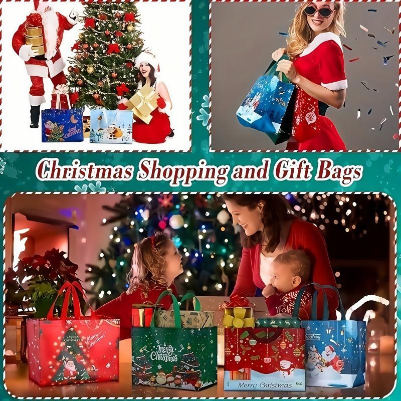 16PCS Christmas Gift Bags With Assorted Patterns. Reusable Non - Woven, Handle - Equipped. Ideal For New Year & Christmas Decor, Perfect For Holiday Gifting.Box Packs heavy-duty storage tote foldable shopping tote Water-Resistant market trip