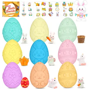 9 Pack Easter Egg Bath Bombs for Kids with Surprise Inside, Handmade Kids Bubble Bath Bombs Gift Set for Easter Egg Hunt and Easter Basket Stuffers with Bunny Toys and Easter Tattoo Stickers