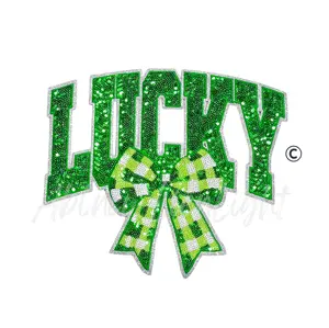 Lucky Green Checkered Bow St Patricks Day Sequins Patch