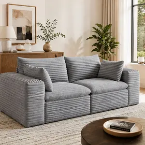 ARCH 71" Cloud Corduroy Sofa Couch for Living Room, Deep Seat 2-Seater with Removable Cushion, Double-Layer Design, No Assembly Needed, DIY Modular Sectional, Grey Fabric Foam Sofa for Apartment Bedroom, Grey Color Options, Fabric Material