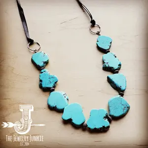 Blue Turquoise Slab Necklace with Leather Ties 235X