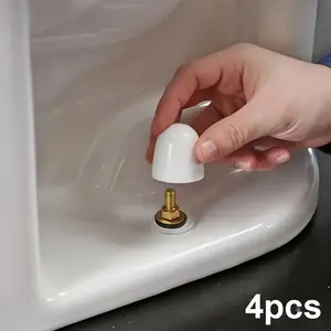 4pcs Snap-On White Toilet Bolt Caps | Easy Installation, No Tools Needed, 1.45" Height, with Washers, Floor Bolt Covers, Toilet Parts