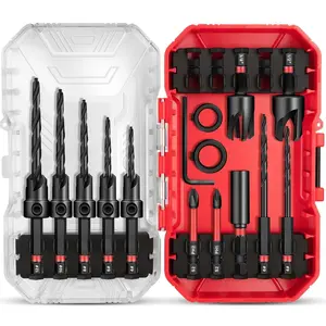 15 count Countersink Drill Bit Set for Woodworking, 1/4 Countersink Drill Bit, M2 Cobalt HSS Tapered Bits,  Plug Cutters, Collars&Extension, Counter Sink Drill Bit for