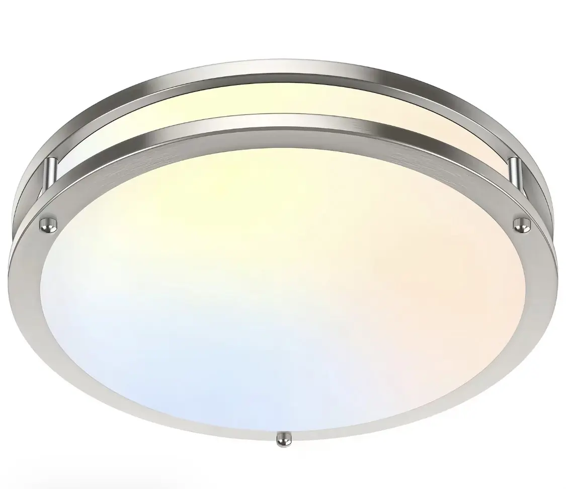 1PCS Minimalist Brushed Nickel Plastic Contemporary LED Semi-Recessed/Flush-Mounted Ceiling Light Fixture - 5-Setting Adjustable Color Temp, Dimmable, Hardwired 120V Switch-Controlled, Includes Lampshade - Indoor Lighting for Living Room, Workplace