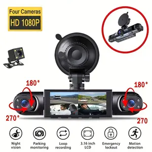 4 Channel Dash Cam HD Driving Recorder Front and Rear 1080P Full HD, Night Vision, Parking Mode, Motion Detection, Loop Recording, Rear View Camera with Universal Mounting Bracket for Car/Truck/SUV Security Surveillance