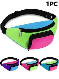 Women's & Men's Neon Retro B0s Fanny Pack, Three-Pocket Design, Ideal for Travel Festivals Parties, Trendy Accessory, Fashion Waist Packs, Zipper Belt Bag, Zipper Bum Bag, Waist Packs