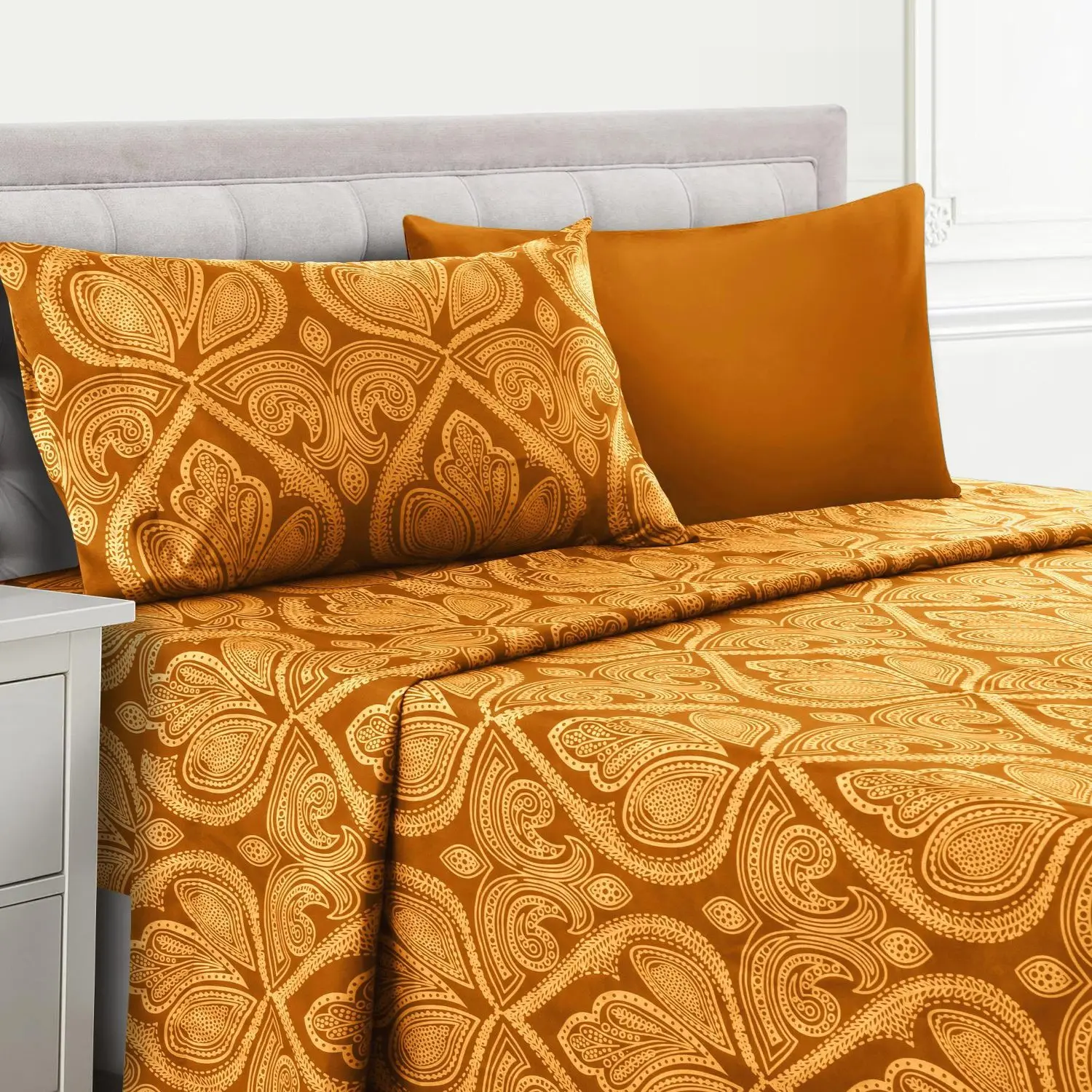 Lux Decor 4/6 Pieces Paisley Bed Sheet, Breathable Hotel Style Sheets, 100% polyester Sheets Deep Pockets, Easy-Fit, Soft & Wrinkle Free Cooling Bed Sheets, 6 Pc includes 4 pillowcases and 4 Pc (Twin & Twin xl) includes 2 pillowcases