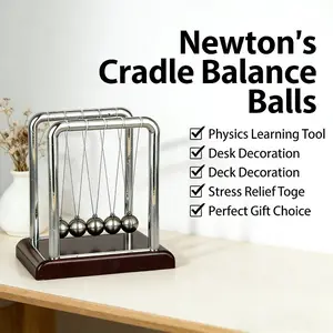 New Newton's Cradle Balance Balls - Classic Physics Science Pendulum Balls, Desk Decor Stress Relief Toy for Office, Home & Study, Perfect Desktop Decoration & Gift for Adults Teens