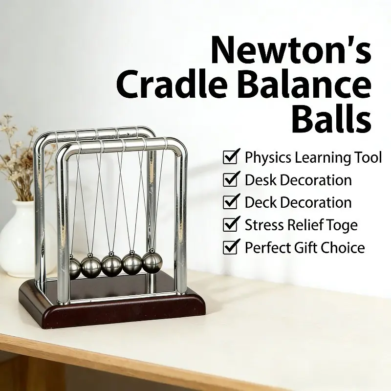 New Newton's Cradle Balance Balls - Classic Physics Science Pendulum Balls, Physics Learning Tool, Desk Decor Stress Relief Toy for Office, Home & Study, Perfect Desktop Decoration & Gift for Adults Teens, Perfect Gift Choice