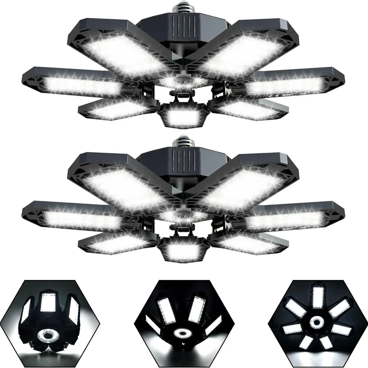 LED Garage Light Deformable Bright Shop Ceiling Bulb Lamps,  Led Workshop Ceiling Light, E26/E27 Daylight Ultra Bright Garage Lighting, Floodlights, Commercial Flood Light
