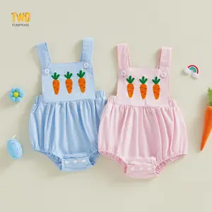 Baby Boy Girl Easter Outfit Sleeveless Carrot Embroidery Bubble Romper Overalls Newborn Onesie Easter Cotton Soft Clothes