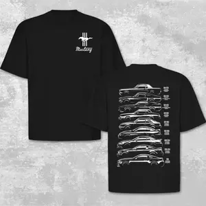 180g[100%cotton][ MADE IN US ] Ford Mustang Evolution T-Shirt, American Muscle Car History Graphic Tee, Car Enthusiast Shirt for Men, Made in USA Gift for Mustang Fans