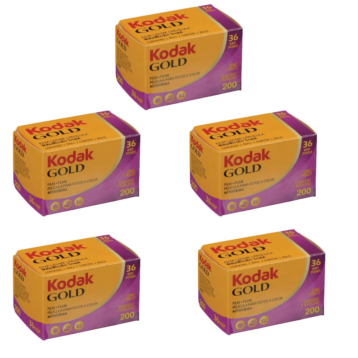 Kodak Kodacolor Gold 200 35mm Color Negative Roll Film - 200 ISO, 36 Exposure, 5-Pack, Compatible with Camera, Ideal for Flash & Sun Photography