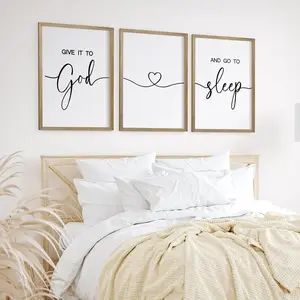 Give It to God and Go to Sleep Sign Set of 3 Above Bed Wall Decor Farmhouse Bedroom Decor  Framed Wall Art Rustic Master Bedroom Essentials Home Wall Decoration (Brown, 11"x14")