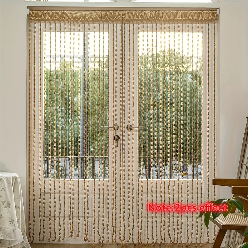 1pc 100x200cm Bohemian Style Rod-Pocket Lantern Ball Curtain, Gray/Black/White Decorative Curtain For Doorway, String Curtain, Partition Curtain