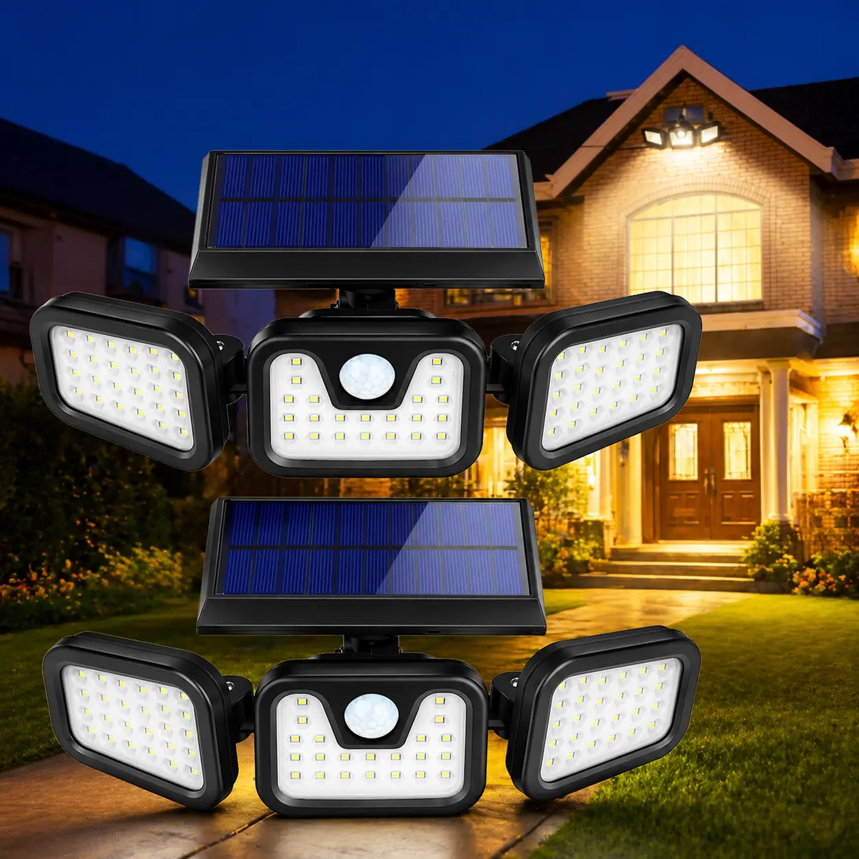 New Solar Outdoor Lights 3000LM Security Lights, 6500K 270° Adjustable 3 Lighting Modes IP65 Waterproof for Yard, Garage, Porch, Pool,Garden,Barn,Patio