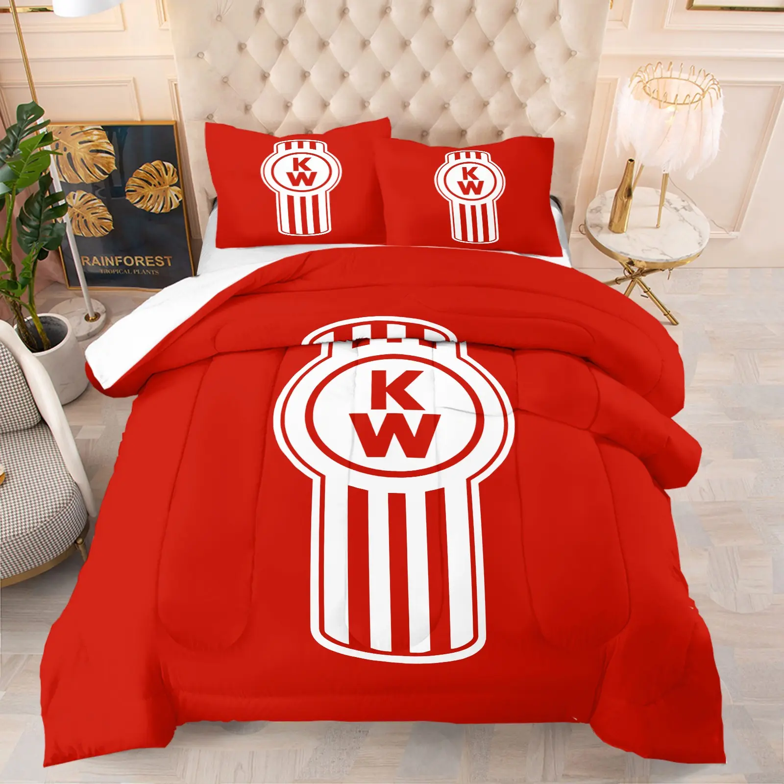 KW Logo Comforter Set Including 1 Quilt And 1-2 Pillowcases, Strong visual impact with distinct style, warm and comfortable, suitable for all seasons.