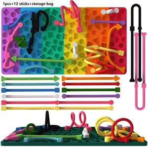 Sensory Activity Board, Geometric Stress Relief Board, Silicone Stress Relief Board for Kids and Adults, Includes 12 Silicone Strips, Portable Storage Bag