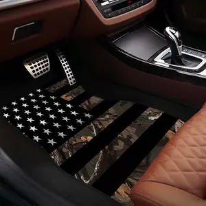 Four-piece camouflage American flag car floor mat: for front seats, car accessories - made of durable material Automotive floor mats