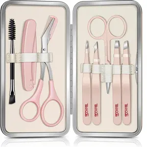 Tweezers for Women Facial Hair, 8 in 1 Eyebrow Kit with Tweezers, Eyebrow Trimmer Scissors, Razor, Brush with Travel Bag, Hair Plucking Daily Beauty Tools