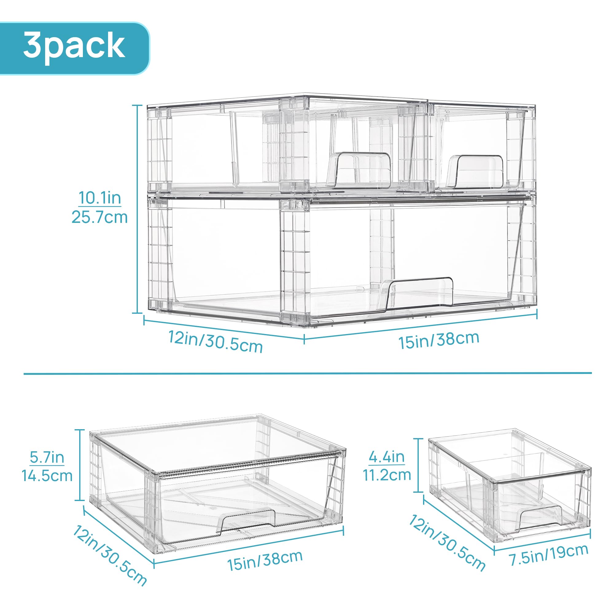 [Live only] Vtopmart 2/5/6 Pack UnderBed Large Clear Stackable Storage Drawers 18-27QT, Easily Assemble Closet Storage Bins, Dust-Proof for storing shoes, clothes, bedding, and off-season essentials
