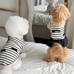 Striped Short Sleeve Dog Cat Vest Summer New Skirt Teddy Pomeranian Yorkshire Bee Bear Dog Pet Clothing