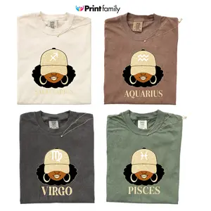 Comfort Colors [Full 12 Zodiac] Gold Glitter Zodiac Black Girl T-Shirt, Sagittarius Aquarius Virgo Pisces Graphic Tee, Astrology Birthday Gift, Vintage Aesthetic, Unisex Shirt